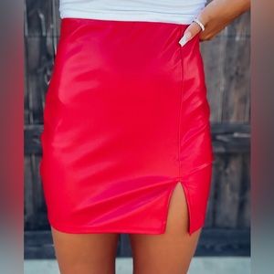 Red Faux Leather Mini Skirt